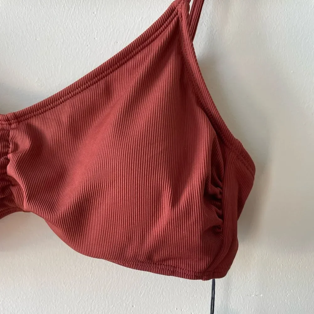 Shade & Shore Brown Shirred Ribbed Bralette Bikini Swim Top Size Large